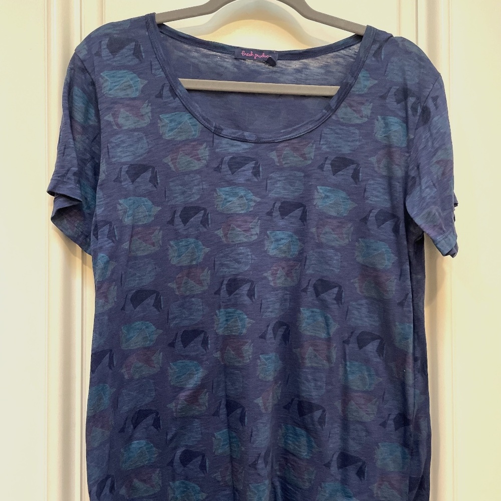 Fresh Produce Navy Blue top with fish motif